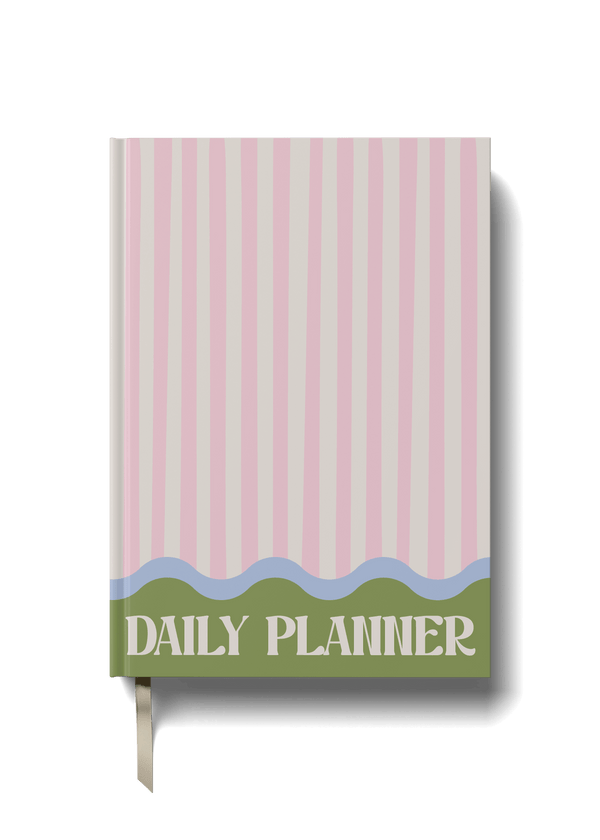 Daily Planner - Pink Stripes A5 planner with colorful striped cover for scheduling and reflection.