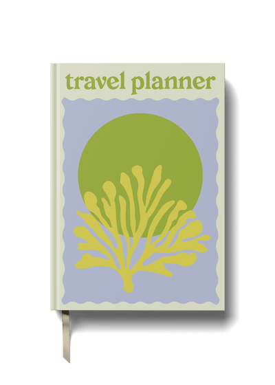 Travel planner featuring a green coral design with playful illustration and vibrant hues, perfect for adventurers.