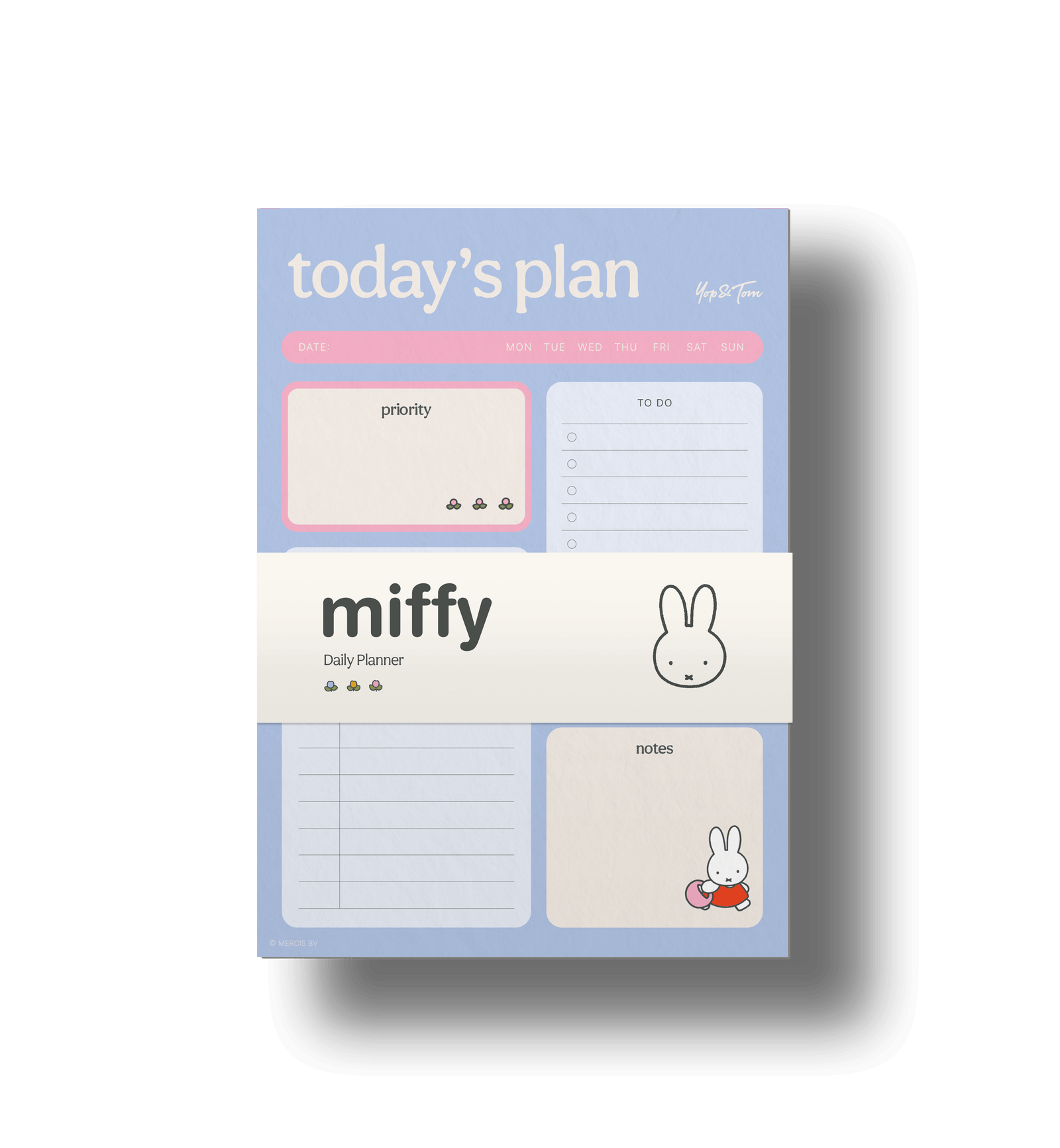 Daily planner with 'miffy' branding on a black background