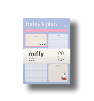 Daily planner with 'miffy' branding on a black background
