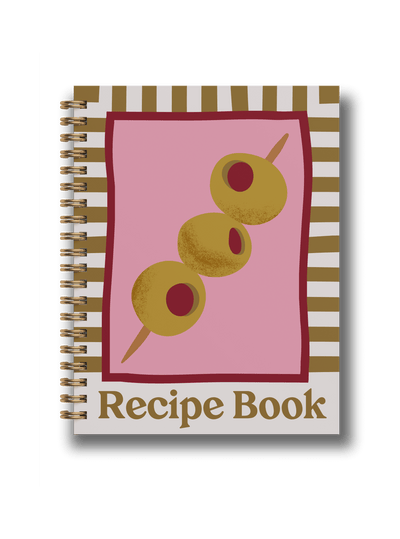 Recipe Journal with olive illustrations and playful design, perfect for food lovers and organized cooking notes.