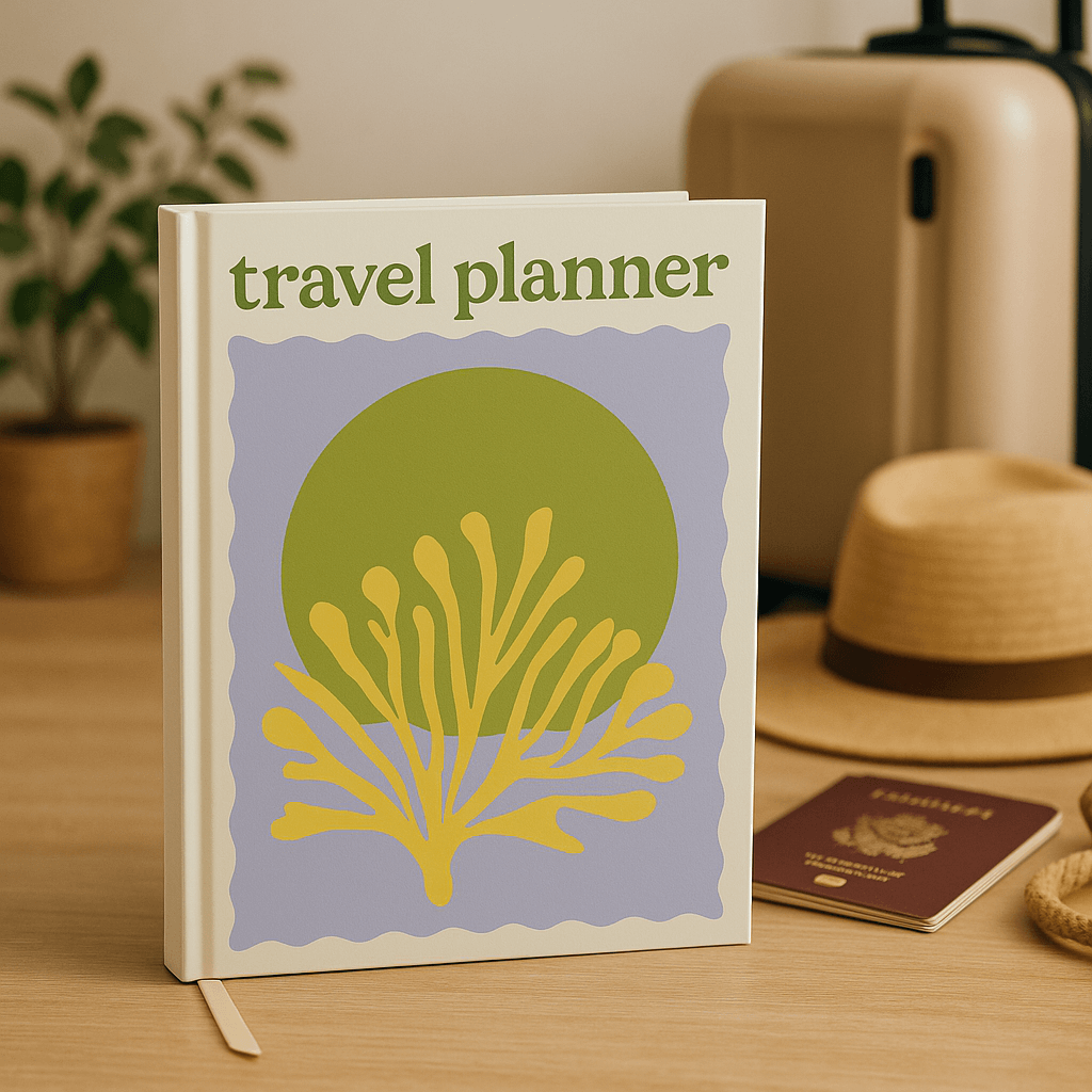 Travel planner featuring a green coral design, perfect for organizing adventures and inspiring wanderlust.