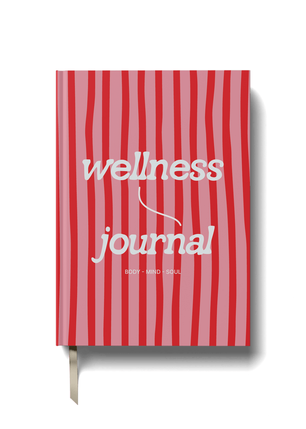 Wellness Journal with pink stripes cover designed for mindfulness and self-care.