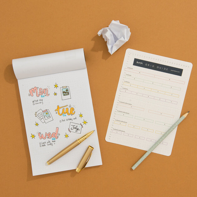 Practice Pad and grid guide on orange background