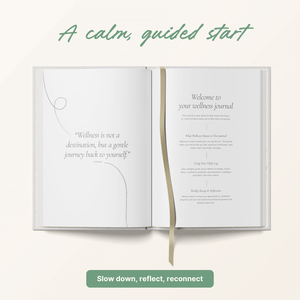 Open Wellness Journal showcasing inspirational quotes and guided prompts for self-reflection and well-being.