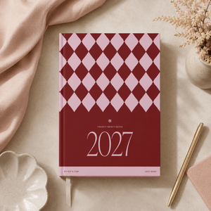 2027 A5 Diary - Week-to-View - Burgundy Checkerboard