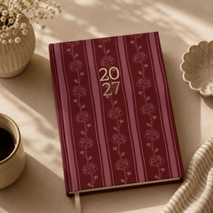 2027 A5 Diary - Week-to-View - Burgundy Flowers
