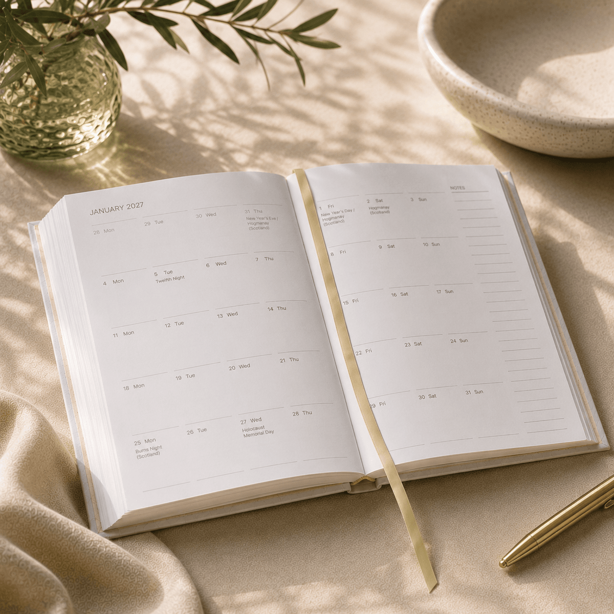2027 A5 Diary - Week-to-View - Bold Year Burgundy &amp; Pink