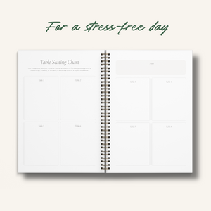 Wedding planner interior page featuring a table seating chart for organized wedding planning.