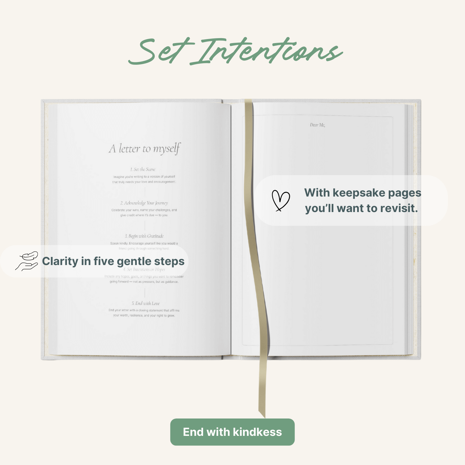 Open pages of a Wellness Journal showcasing prompts for self-reflection and intention setting.