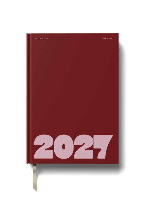 2027 A5 Diary - Week-to-View - Bold Year Burgundy & Pink
