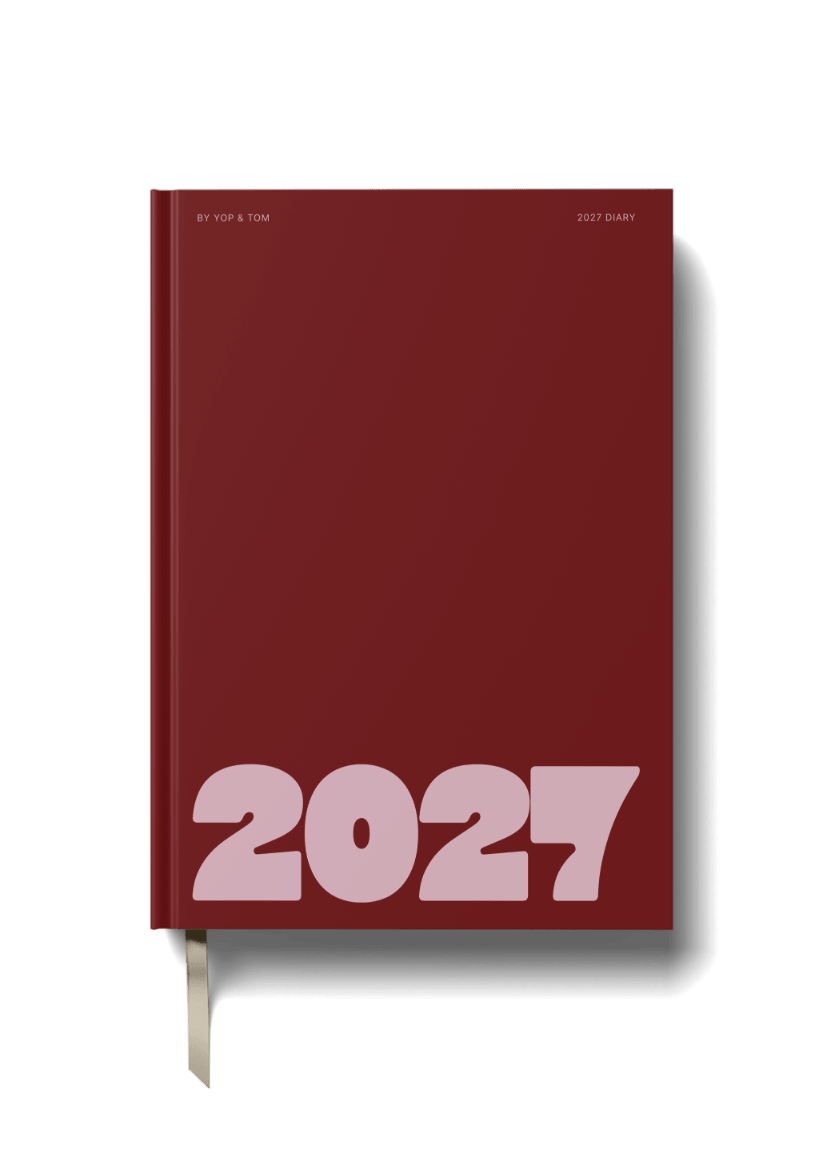 2027 A5 Diary - Week-to-View - Bold Year Burgundy &amp; Pink