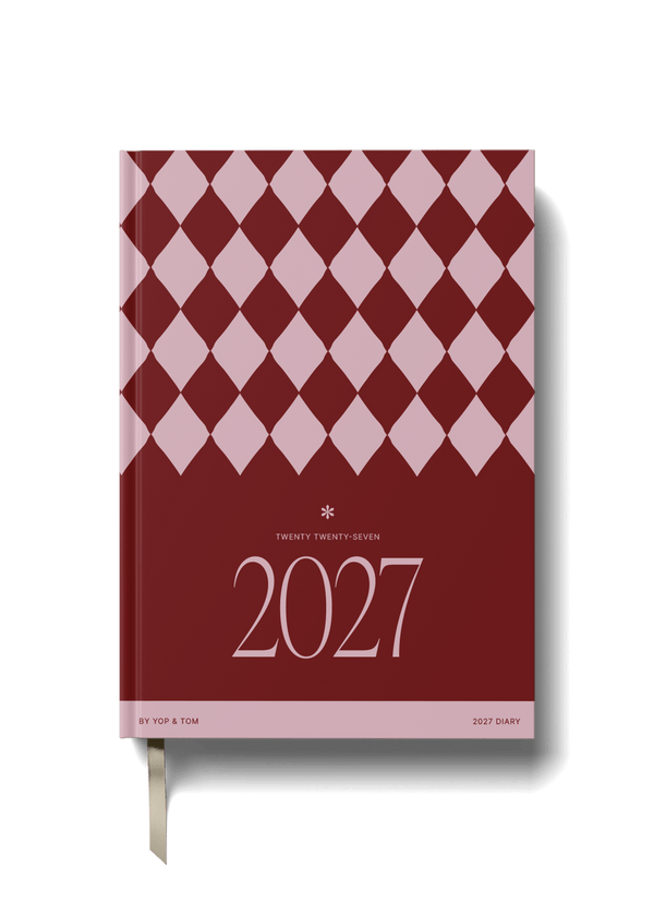2027 A5 Diary - Week-to-View - Burgundy Checkerboard