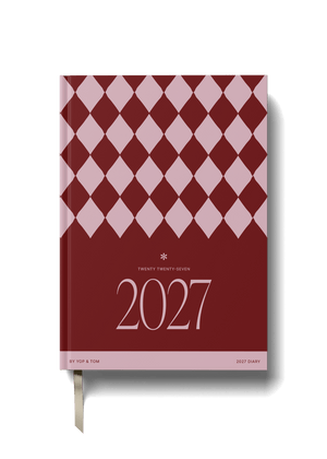 2027 A5 Diary - Week-to-View - Burgundy Checkerboard