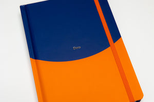 Carnet à pois A5 contrasté bleu marine et orange