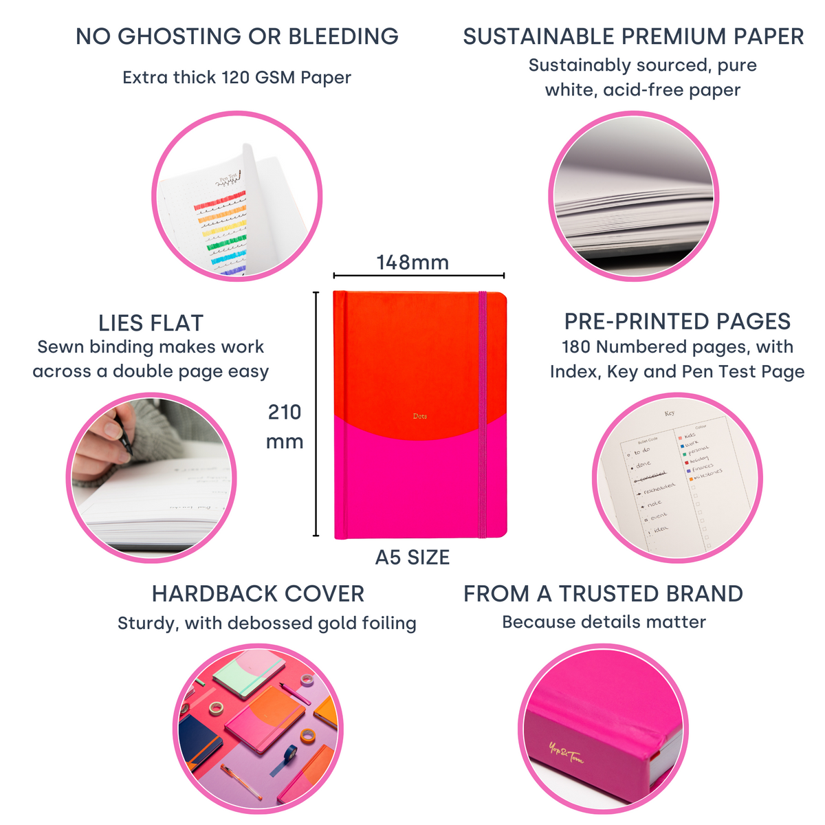 Contrast Red & Pink A5 Dotted Notebook