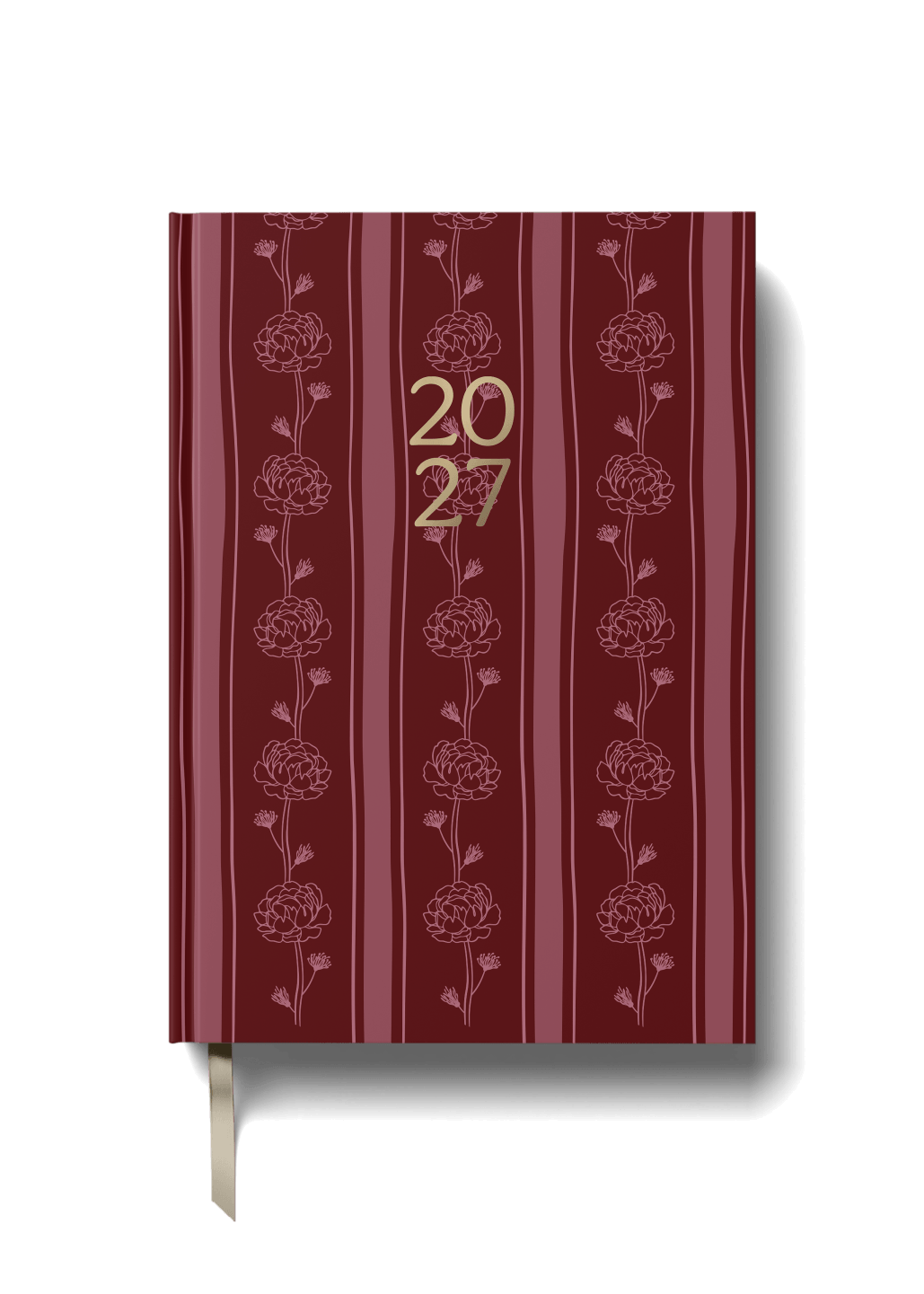 2027 A5 Diary - Week-to-View - Burgundy Flowers