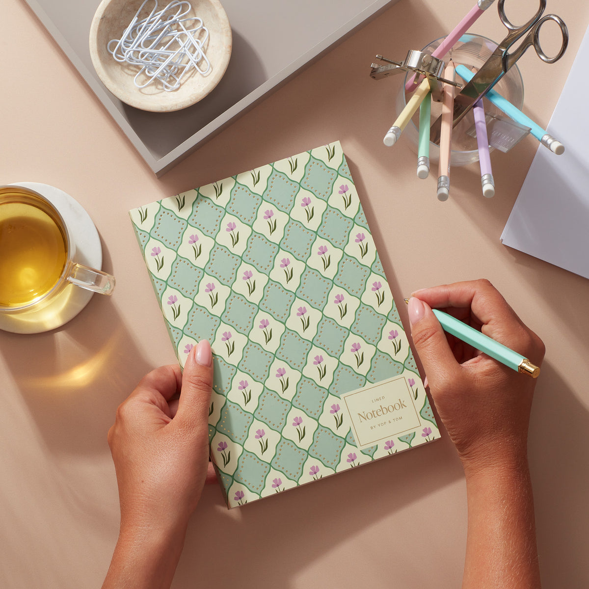 Softcover Lined Notebook - Green Flowers