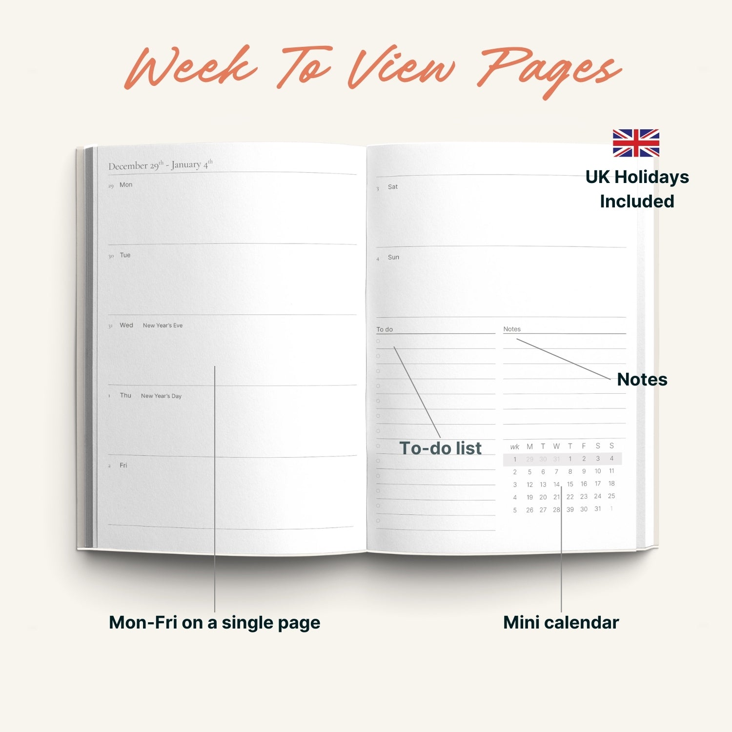 A5 2026 Diary - Week To View - Blue Daisies