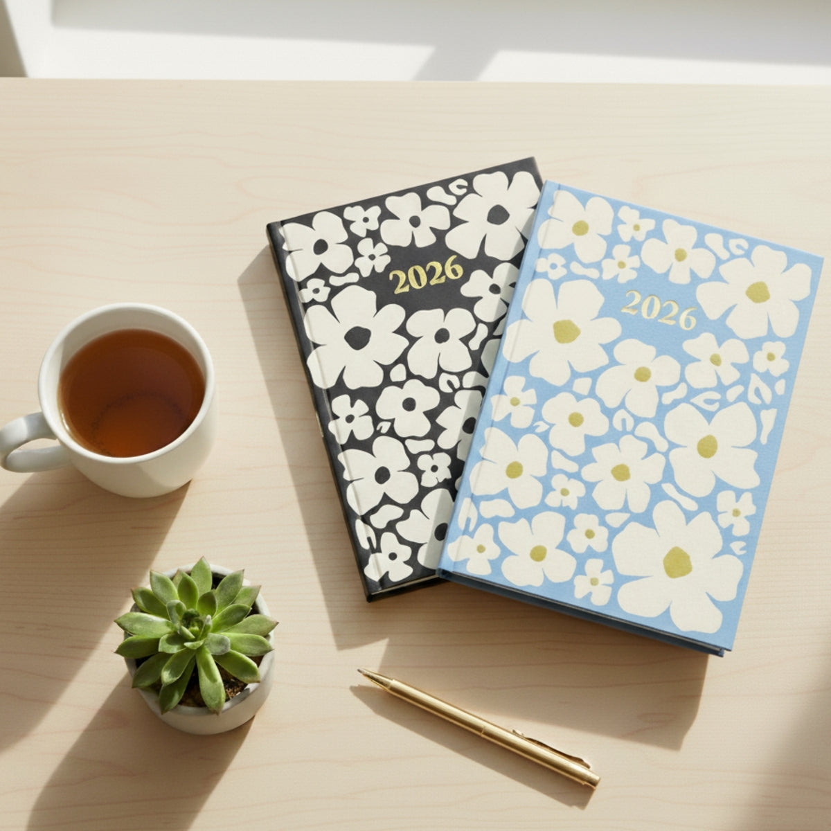 A5 2026 Diary - Week To View - Monochrome Daisies