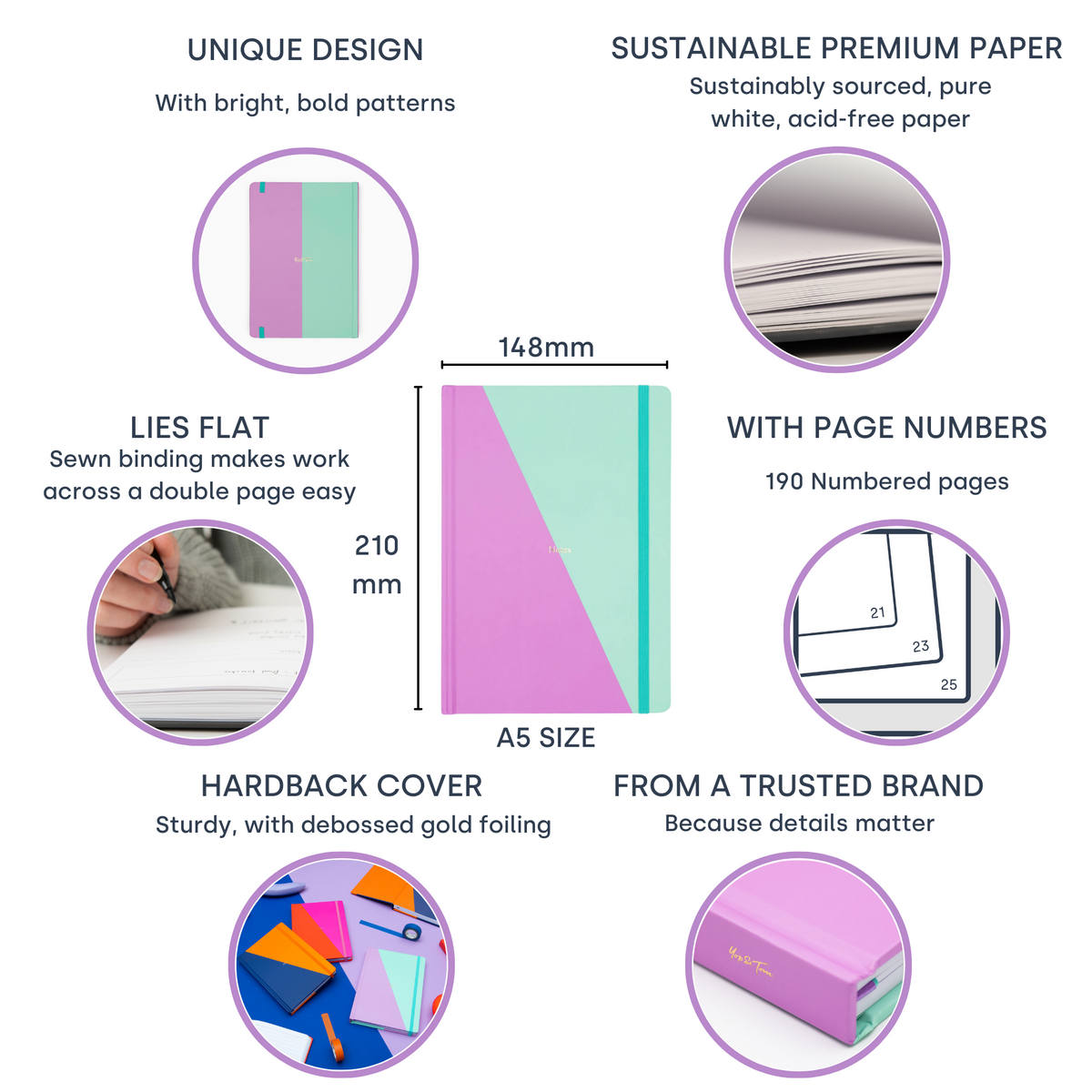 Contrast Lilac & Mint A5 Lined Notebook