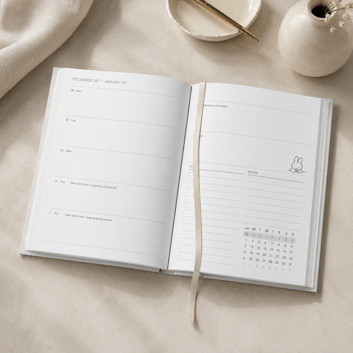 Miffy 2027 A5 Diary - Week-to-View - All Ears - Beige