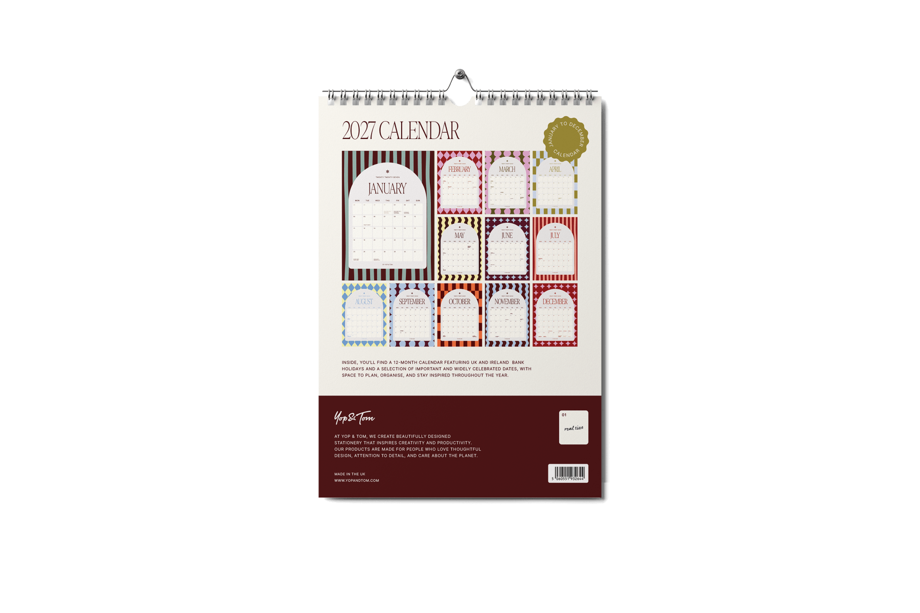2027 A3 Patterned Wall Calendar