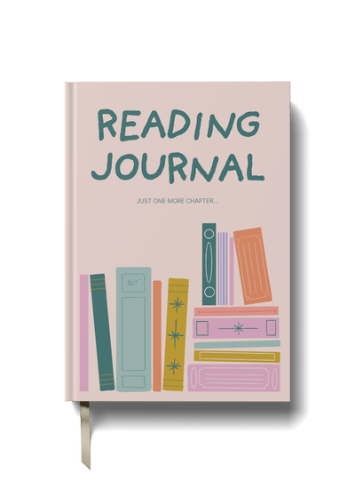 Reading Journal - Bookshelf design featuring colorful books and playful typography, ideal for book lovers.