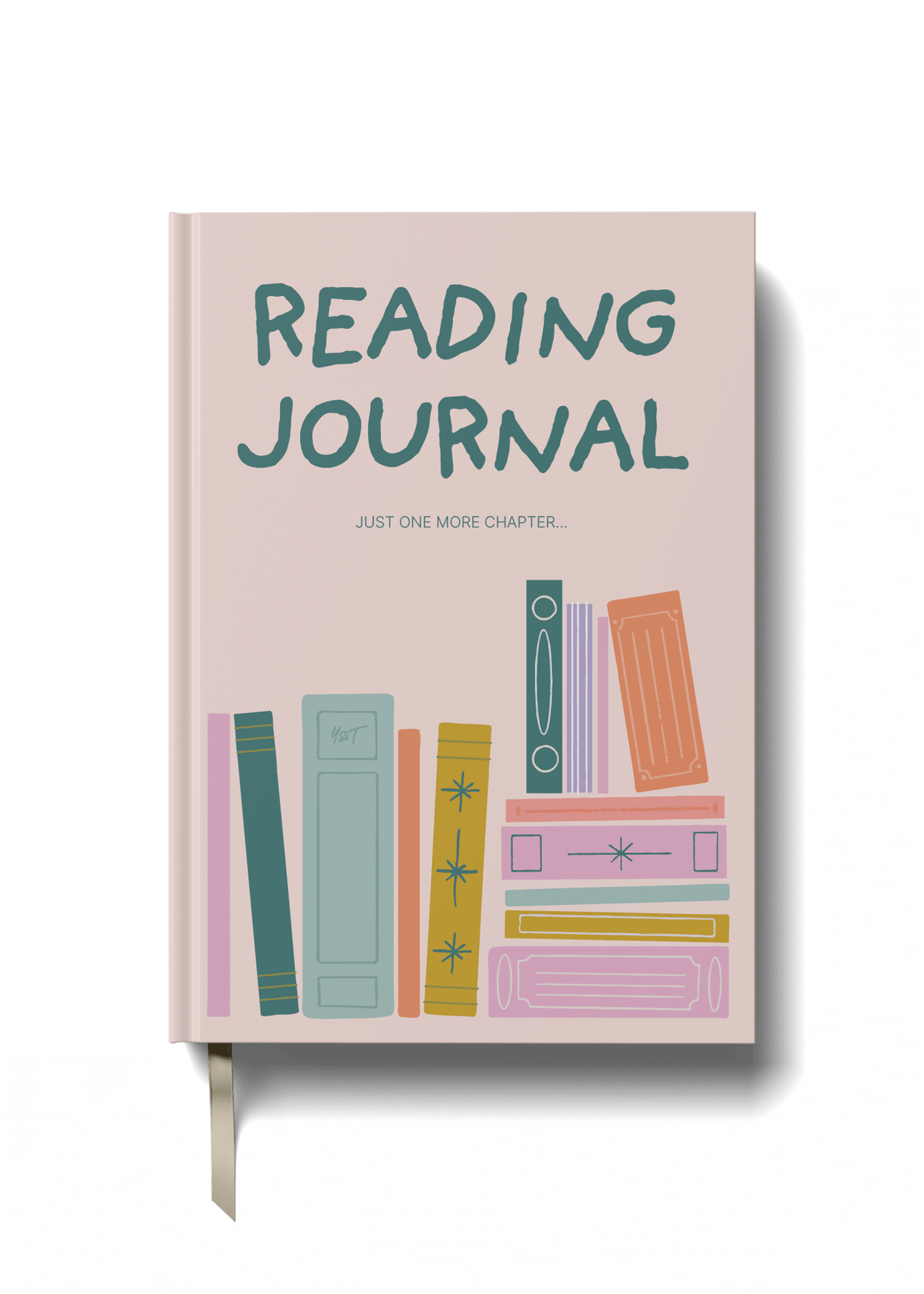 Reading Journal - Bookshelf design featuring colorful books and playful typography, ideal for book lovers.