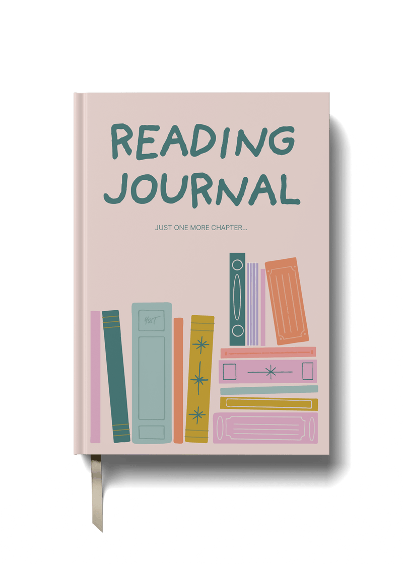 Reading Journal - Bookshelf design featuring colorful books and playful typography, ideal for book lovers.