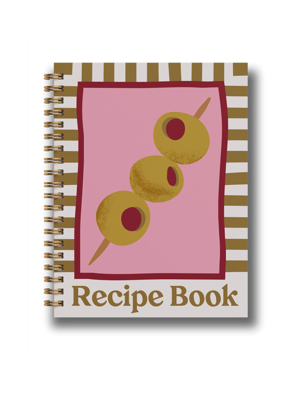 Recipe Journal with olive illustrations and playful design, perfect for food lovers and organized cooking notes.