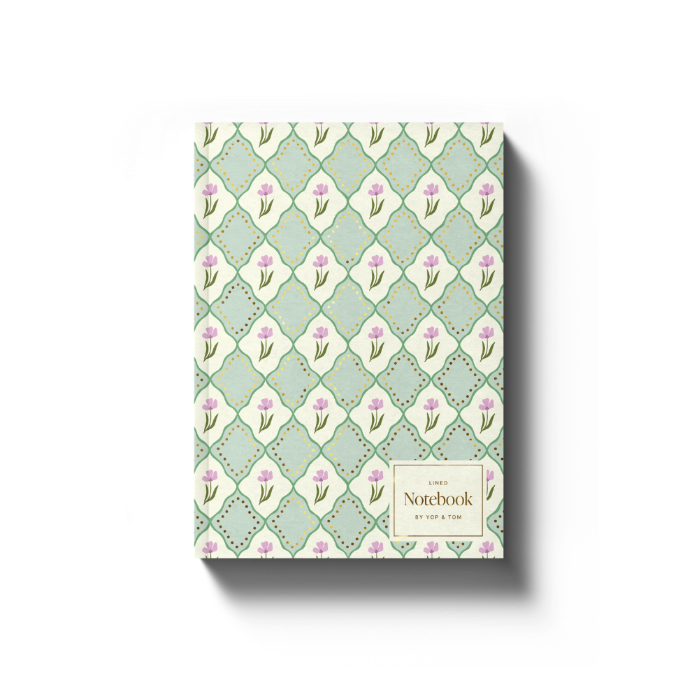 Softcover Lined Notebook - Green Flowers
