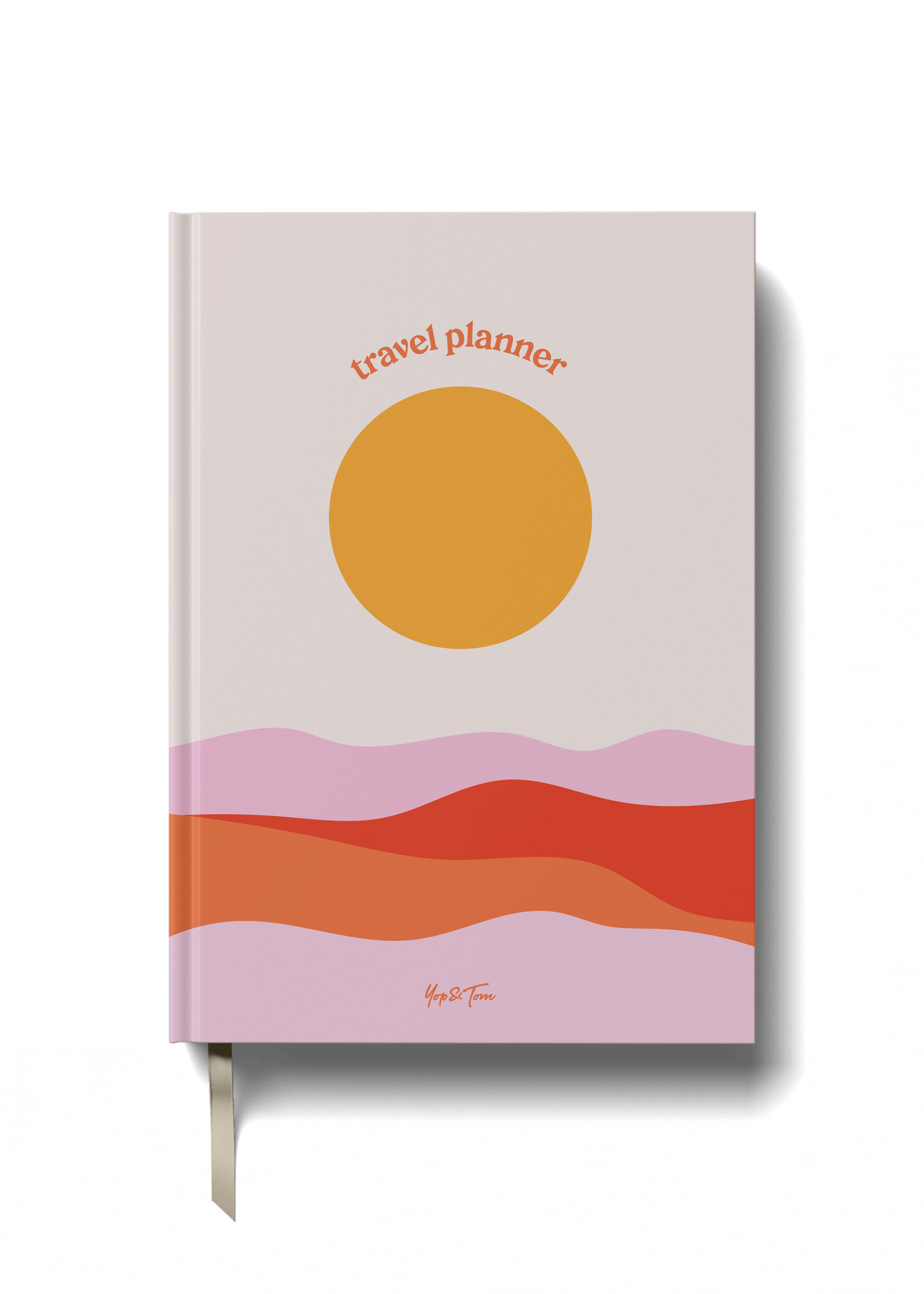 Travel planner with a sunset-inspired design featuring warm colors and cheerful typography for adventure lovers.