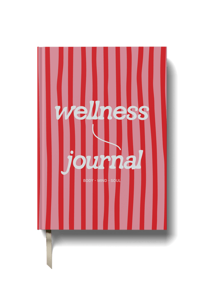 Wellness Journal with pink stripes cover designed for mindfulness and self-care.
