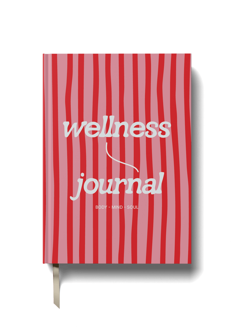 Wellness Journal with pink stripes cover designed for mindfulness and self-care.