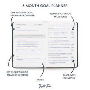 3 month goal planner page showing sections for goals, milestones and tasks