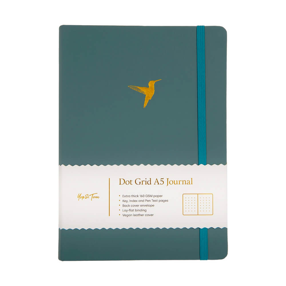 Hummingbird dot grid journal in deep ocean on white background