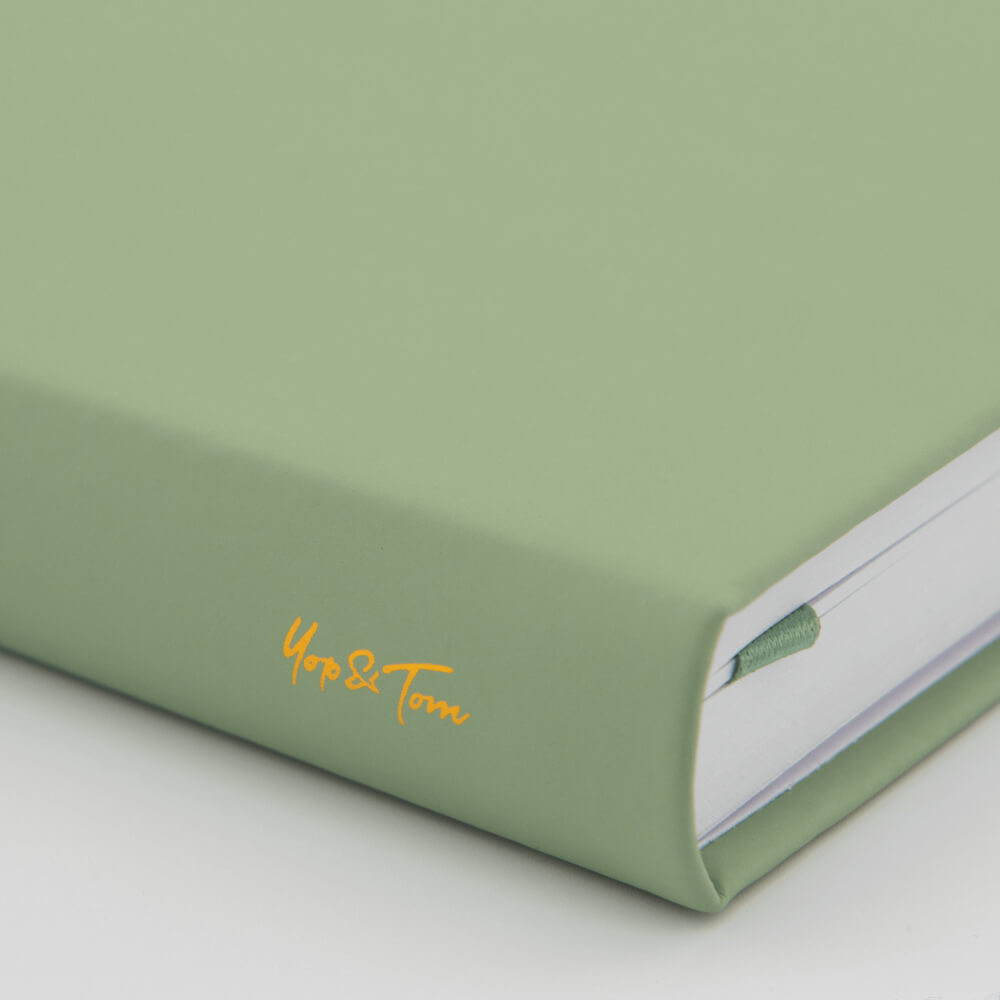 sage green yop &amp; tom logo on spine