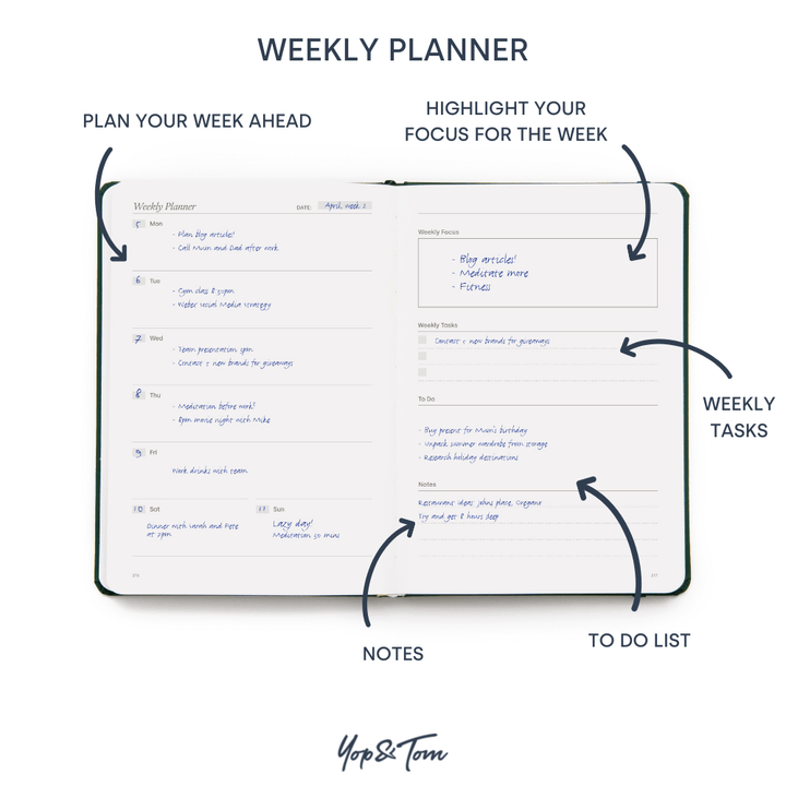 Weekly planner page in the power of 3 goal planner